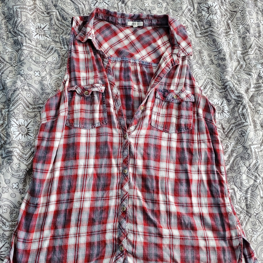 Plaid button down tank